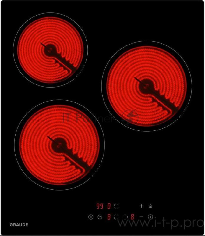 Встраиваемые электрические панели Graude Встраиваемые электрические панели Graude/ 45 см, Электрическая, стеклокерамика, 5.1 х 45 х 52 см, 9 ступеней нагрева, Функция таймера, Индикация нагрева, Индикация красного цвета, Автоматическое отключение,