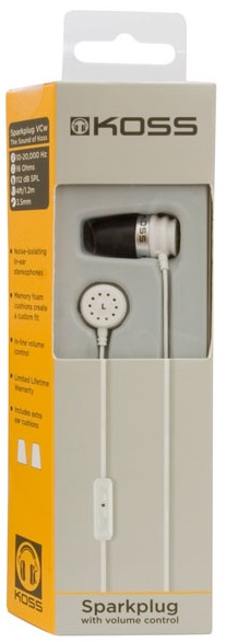 Наушники KOSS Spark Plug W White (10-20000 Гц, 16 Ом, 112 Дб, шнур 1,2м) вкладыши