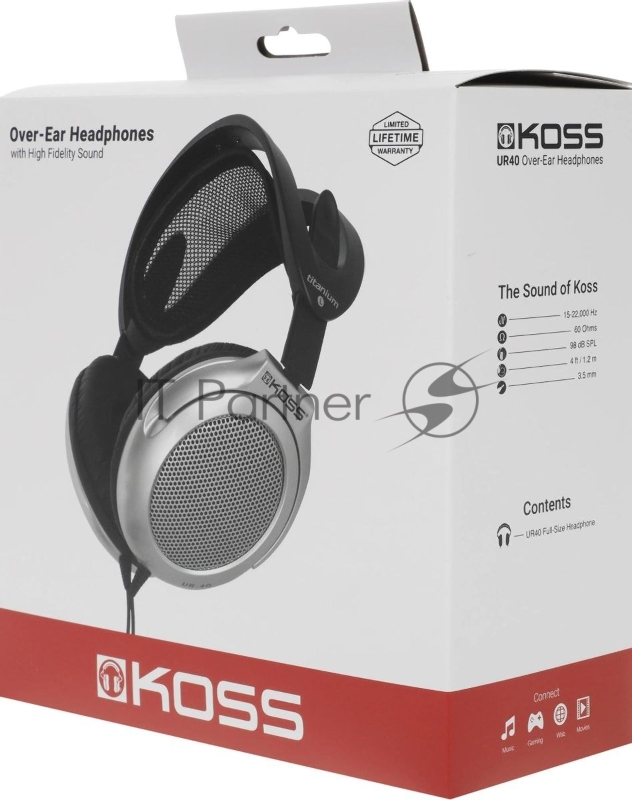 Наушники KOSS UR40 (15-22000 Гц, 60 Ом, 98 Дб, Шнур 1,2м, адаптер на 6,3мм)