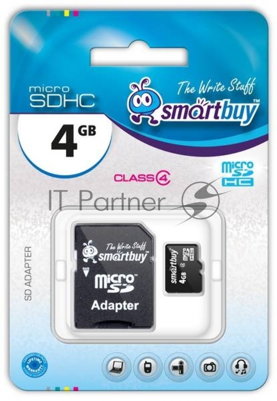 Флеш карта microSD 4GB Smart Buy microSDHC Class 10 (SD адаптер)