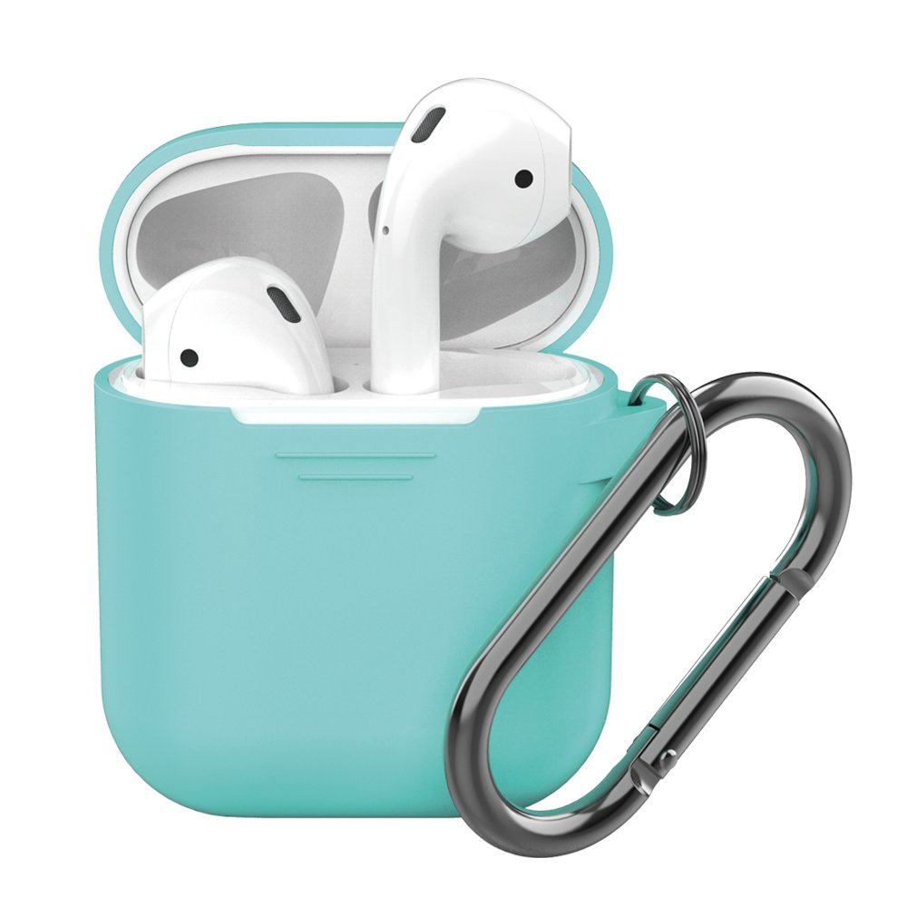 Силиконовый чехол для AirPods, карабин, ремешок, мятный, Deppa