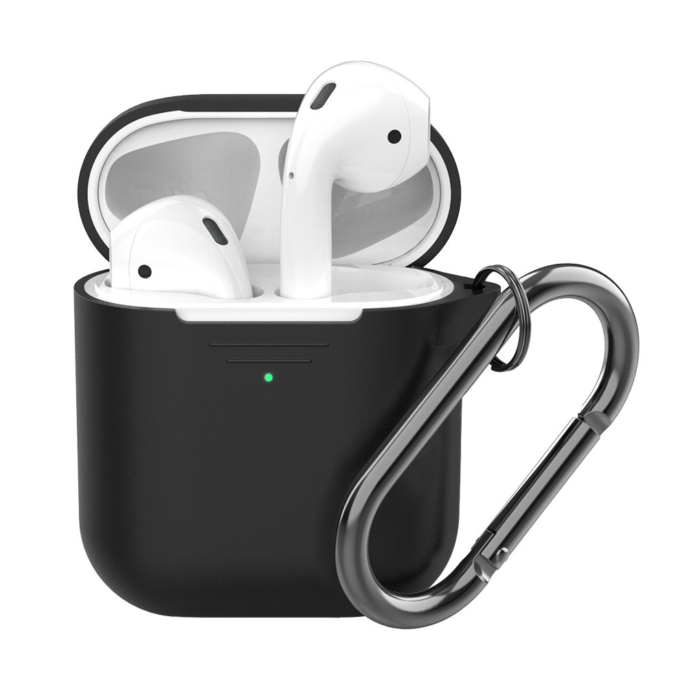 Силиконовый чехол для AirPods, карабин, ремешок, черный, Deppa
