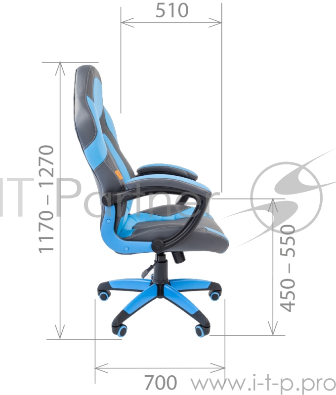 Кресло Chairman game 20 серый/голубой Кресло геймерское (экокожа, регулируемый угол наклона, механизм качания)