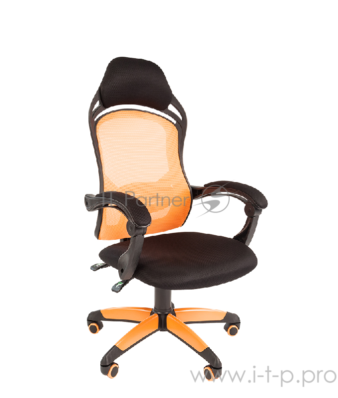 Геймерское кресло Chairman game 12 чёрное/оранжевое (ткань, сетчатый акрил, пластик, газпатрон 3 кл, ролики, механизм качания)