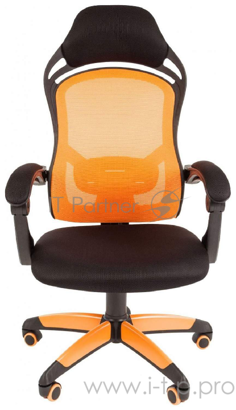 Геймерское кресло Chairman game 12 чёрное/оранжевое (ткань, сетчатый акрил, пластик, газпатрон 3 кл, ролики, механизм качания)