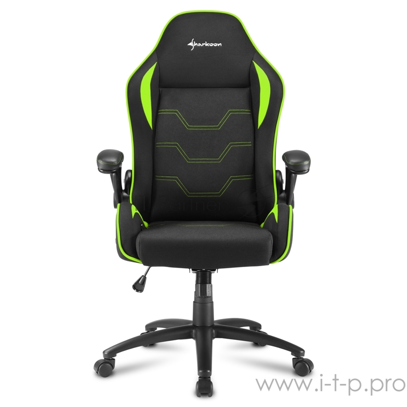 Sharkoon Elbrus 1 Игровое кресло чёрно-зелёное (ткань, регулируемый угол наклона, механизм качания)