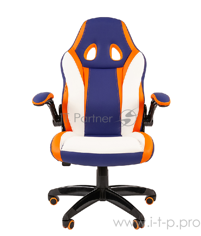 Chairman game 15 синий/белый/оранжевый Игровое кресло (экокожа, регулируемый угол наклона, механизм качания)