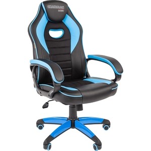 Игровое кресло Chairman game 16 чёрный/голубой (экокожа, регулируемый угол наклона, механизм качания)