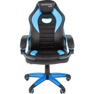 Игровое кресло Chairman game 16 чёрный/голубой (экокожа, регулируемый угол наклона, механизм качания)