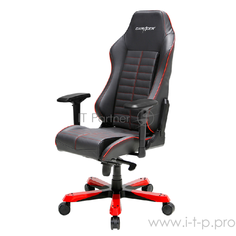 DXRacer Iron Игровое кресло чёрно-красное (OH/IS188/NR, натуральная кожа, регулируемый угол наклона, механизм качания)