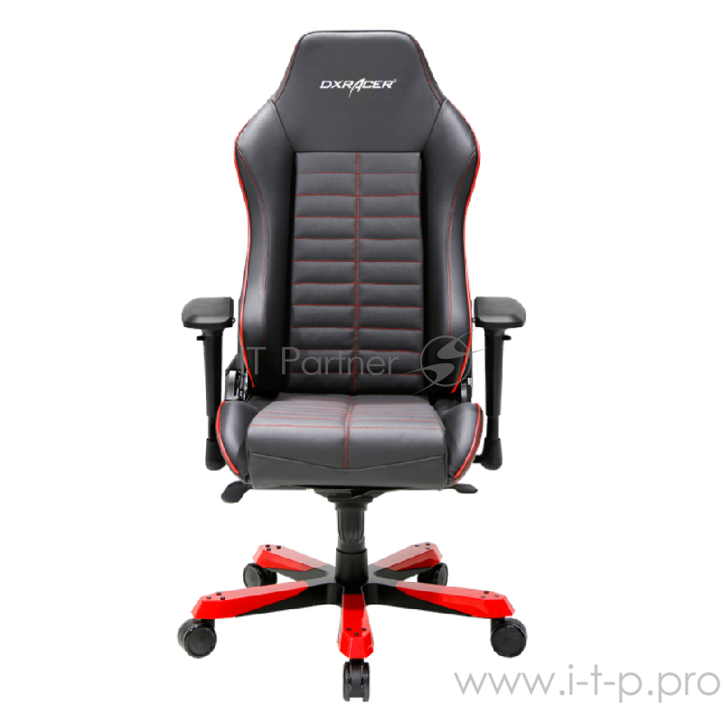 DXRacer Iron Игровое кресло чёрно-красное (OH/IS188/NR, натуральная кожа, регулируемый угол наклона, механизм качания)