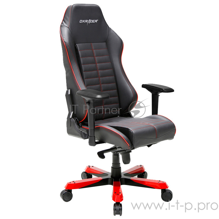 DXRacer Iron Игровое кресло чёрно-красное (OH/IS188/NR, натуральная кожа, регулируемый угол наклона, механизм качания)