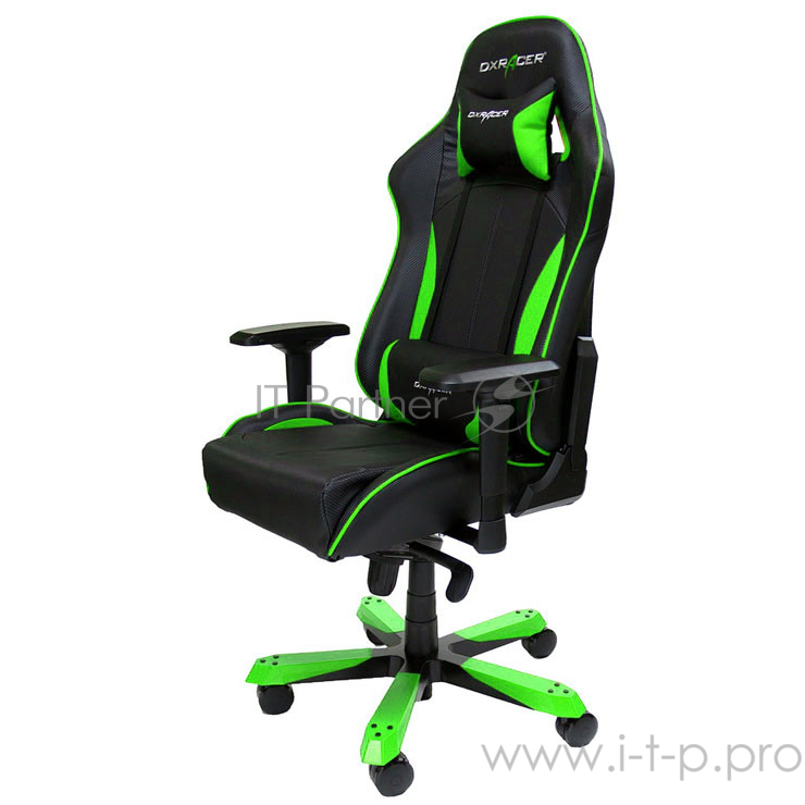 DXRacer King Игровое кресло чёрно-зелёное (OH/KS57/NE, экокожа, регулируемый угол наклона)