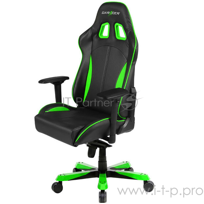 DXRacer King Игровое кресло чёрно-зелёное (OH/KS57/NE, экокожа, регулируемый угол наклона)