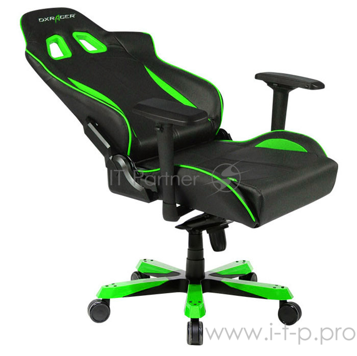 DXRacer King Игровое кресло чёрно-зелёное (OH/KS57/NE, экокожа, регулируемый угол наклона)