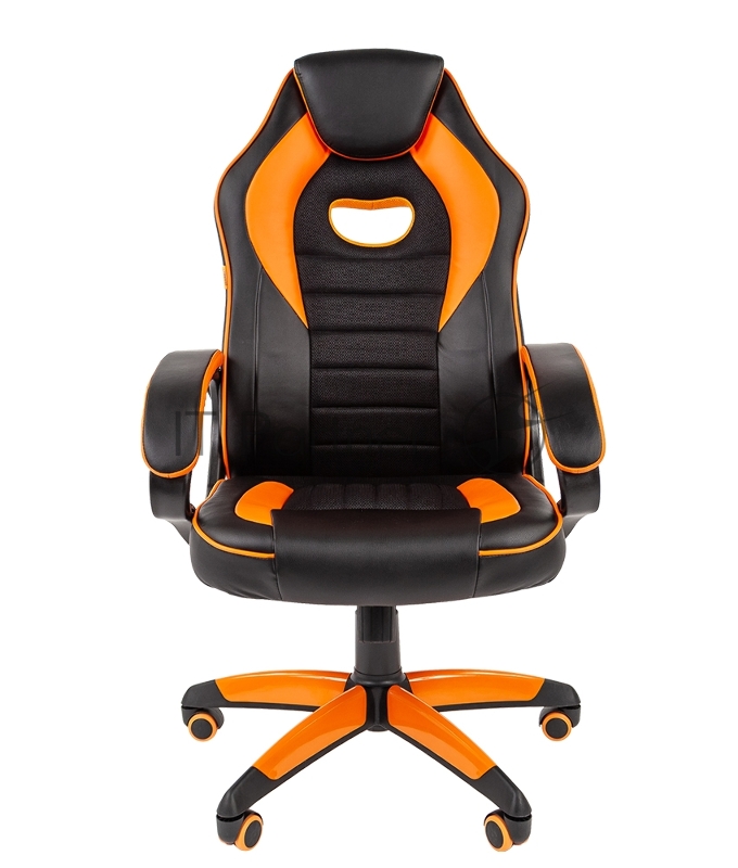 Игровое кресло Chairman game 16 чёрный/оранжевый (экокожа, регулируемый угол наклона, механизм качания)