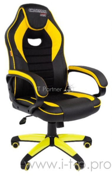 Игровое кресло Chairman game 16 чёрный/жёлтый (экокожа, регулируемый угол наклона, механизм качания)