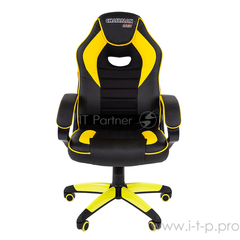Игровое кресло Chairman game 16 чёрный/жёлтый (экокожа, регулируемый угол наклона, механизм качания)