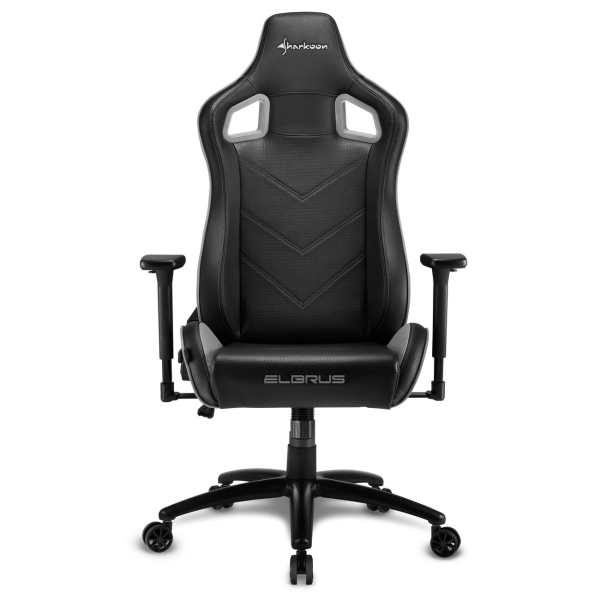 Игровое кресло Sharkoon Elbrus 2 чёрно-серое (синтетическая кожа, регулируемый угол наклона, механизм качания)