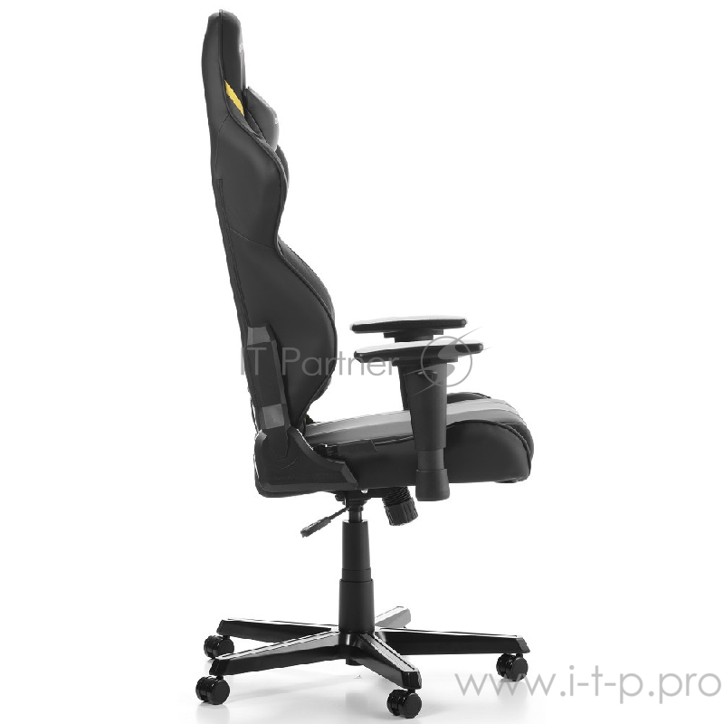 DXRacer Racing Natus Vincere Игровое кресло чёрно-серо-жёлтое (OH/RZ60/NGY, экокожа, регулируемый угол наклона, механизм качания)