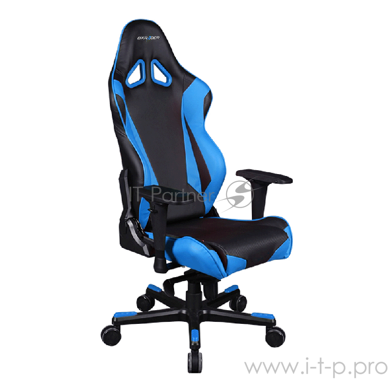 DXRacer Racing Игровое кресло чёрно-синее (OH/RJ001/NB, экокожа, регулируемый угол наклона, механизм качания)