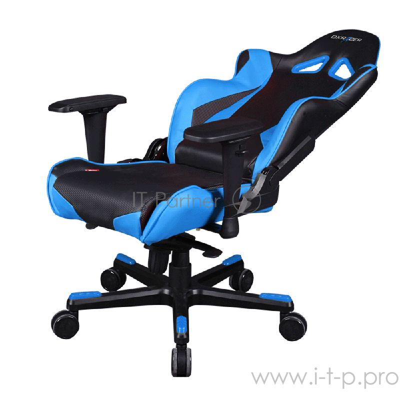 DXRacer Racing Игровое кресло чёрно-синее (OH/RJ001/NB, экокожа, регулируемый угол наклона, механизм качания)