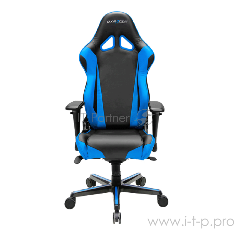 DXRacer Racing Игровое кресло чёрно-синее (OH/RJ001/NB, экокожа, регулируемый угол наклона, механизм качания)
