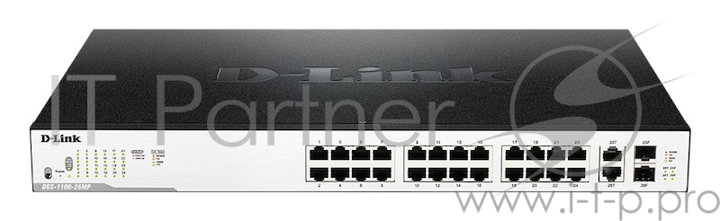 Сетевое оборудование D-Link DGS-1100-26MP/B1A Настраиваемый коммутатор EasySmart с 24 портами 10/100/1000Base-T и 2 комбо-портами 1000Base-T/SFP (24 порта с поддержкой PoE 802.3af/802.3at (30 Вт), PoE-бюджет 370 Вт)