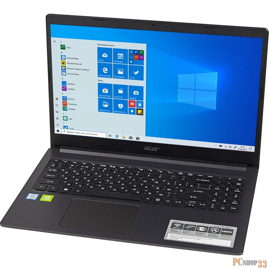 Ноутбук Acer Aspire A315-55G-58MV Core i5 8265U/8Gb/1Tb/nVidia GeForce MX230 2Gb/15.6/HD (1366x768)/Windows 10/blue/WiFi/BT/Cam
