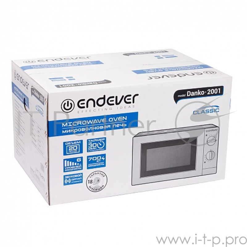 Микроволновая печь ENDEVER Danko 2001, 20 л., мех. управ, 700 Вт., белый