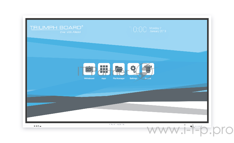 Интерактивная панель TRIUMPH BOARD IR технология, 20 касаний, дополнительно Android 8.0 system, UHD, VESA 600x400, без встроенного компьютера, вес 58/75.5 кг, белый цвет (EAN 8592580115370)