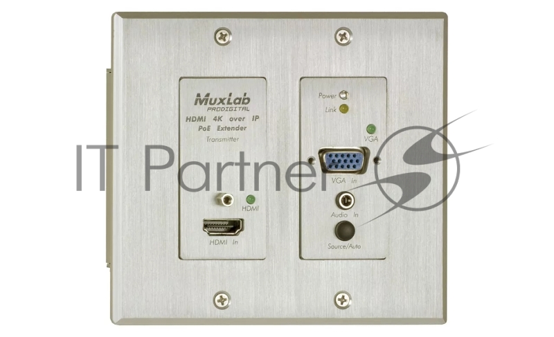 Передатчик-энкодер MuxLab 500773-TX HDMI / VGA over IP, UHD-4K, в форме декоративной настенной розетки, с PoE