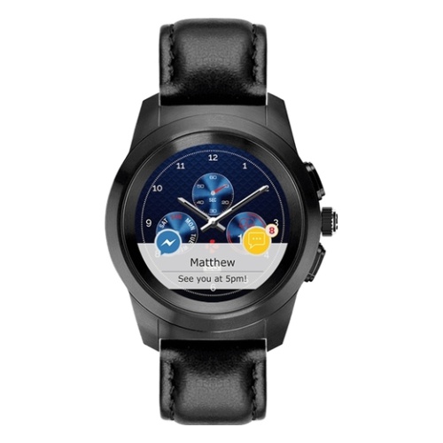 Гибридные смарт-часы MyKronoz ZeTime Premium Regular матовый черный, кожаный ремешок черный