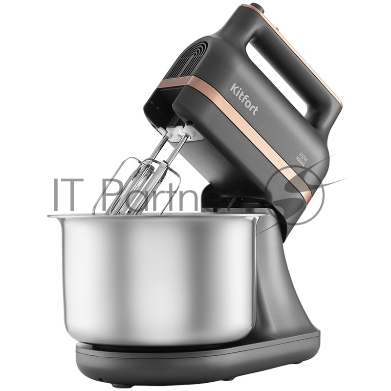 1369-КТ Миксер Kitfort.Мощность: 400 Вт.Ёмкость чаши: 3,5 л.Материал чаши: нерж.сталь.