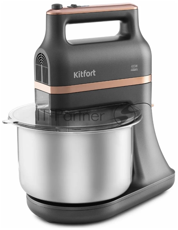1369-КТ Миксер Kitfort.Мощность: 400 Вт.Ёмкость чаши: 3,5 л.Материал чаши: нерж.сталь.