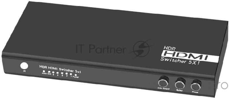 Greenconnect Переключатель HDMI 2.0, 5х1, 4Kx2K 60Hz автоматическое переключение, пульт ДУ, GL-VS5 Greenconnect Переключатель HDMI 2.0, 5х1, 4Kx2K 60Hz автоматическое переключение, пульт ДУ, GL-VS5