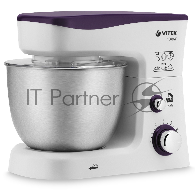 1443-VT(W) Кухонная машина VITEK мощность 1000 Вт.Cтальная чаша вместимостью 3,5 л.6 скорост.режимов
