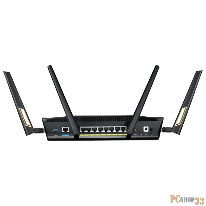 ASUS RT-AX88U // роутер 802.11b/g/n/ac, ax, до 1148 + 4804Мбит/c, 2,4 + 5 гГц, 4 антенны, USB, GBT LAN 90IG04F0-MN3G00