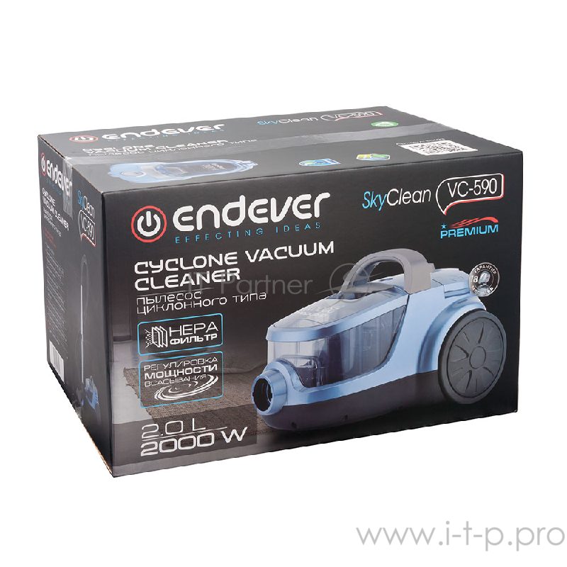 Пылесос ENDEVER SkyClean VC-590 циклонного типа 2000 Вт, мощность всасывания 300 Вт.