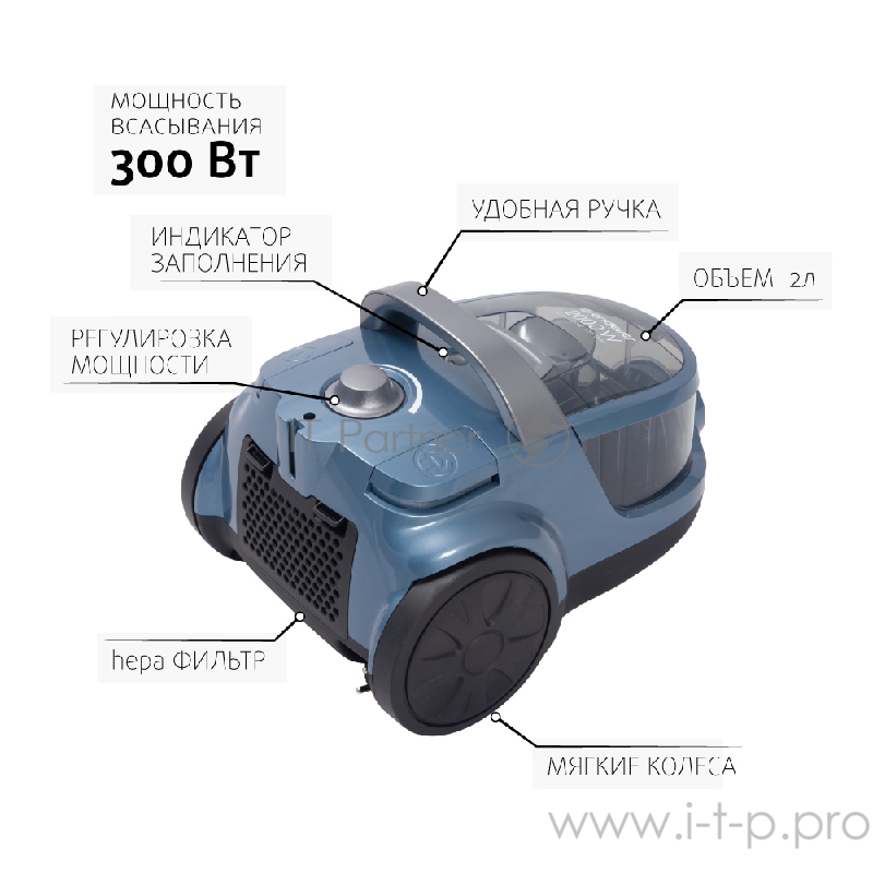 Пылесос ENDEVER SkyClean VC-590 циклонного типа 2000 Вт, мощность всасывания 300 Вт.