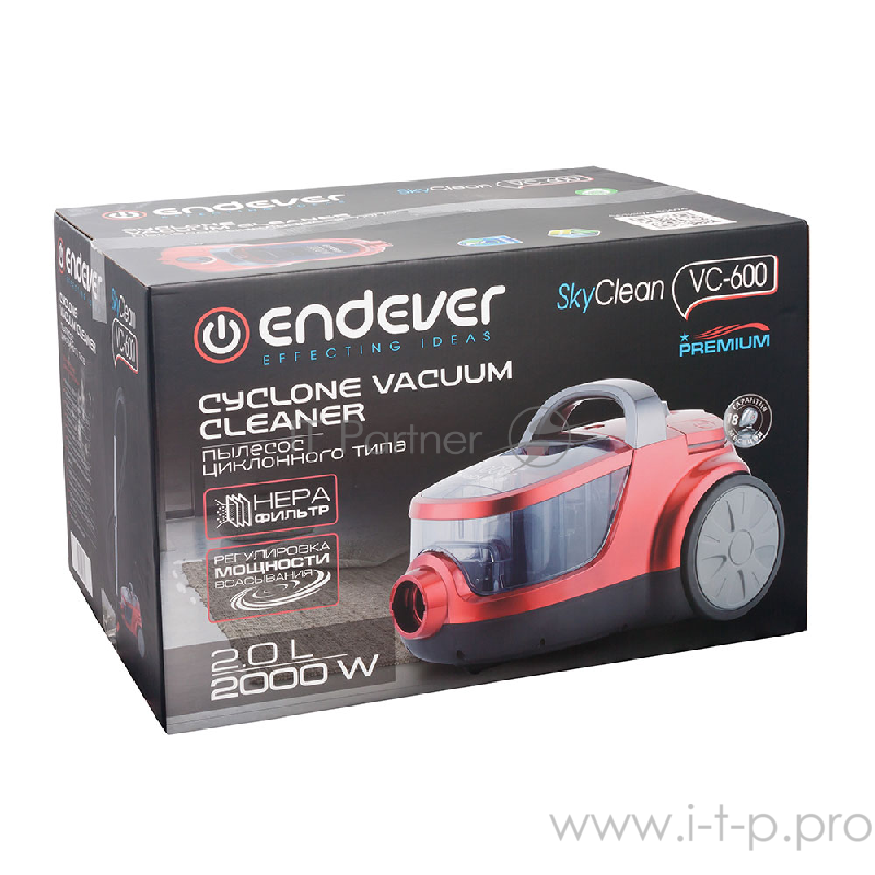 Пылесос ENDEVER SkyClean VC-600 циклонного типа 2000 Вт, мощность всасывания 300 Вт.
