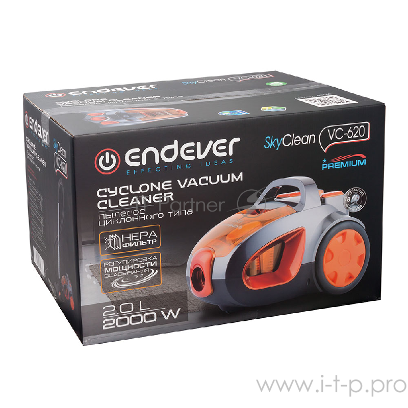 Пылесос ENDEVER SkyClean VC-620 циклонного типа 2000 Вт, мощность всасывания 300 Вт.
