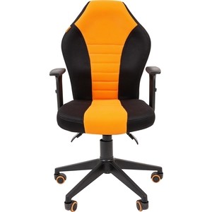 Игровое кресло Chairman game 8 чёрное/оранжевое (ткань, пластик, газпатрон 3 кл, ролики, механизм качания)