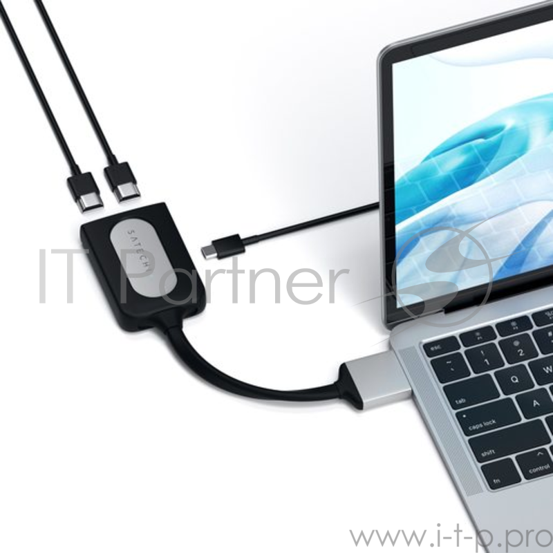 Адаптер Satechi Type-C Dual HDMI Adapter для MacBook с двумя портами USB-C (2019/2018 MacBook Pro, 2018 MacBook Air, 2018 Mac Mini). Порты 2 x HDMI 4K 60Hz, 1 x USB-C PD. Цвет серебряный.
