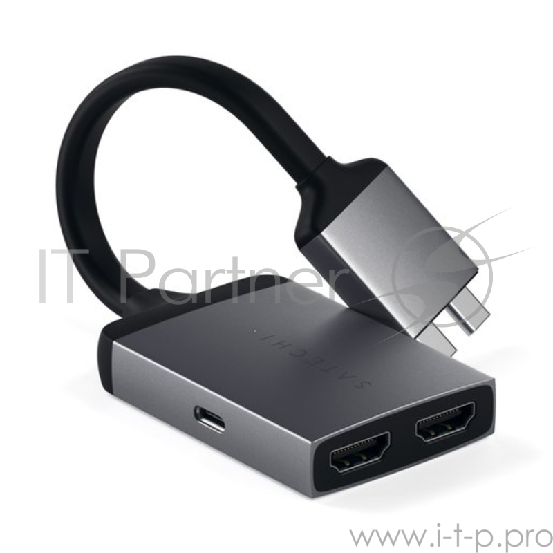 Адаптер Satechi Type-C Dual HDMI Adapter для MacBook с двумя портами USB-C (2019/2018 MacBook Pro, 2018 MacBook Air, 2018 Mac Mini). Порты 2 x HDMI 4K 60Hz, 1 x USB-C PD. Цвет серый космос.