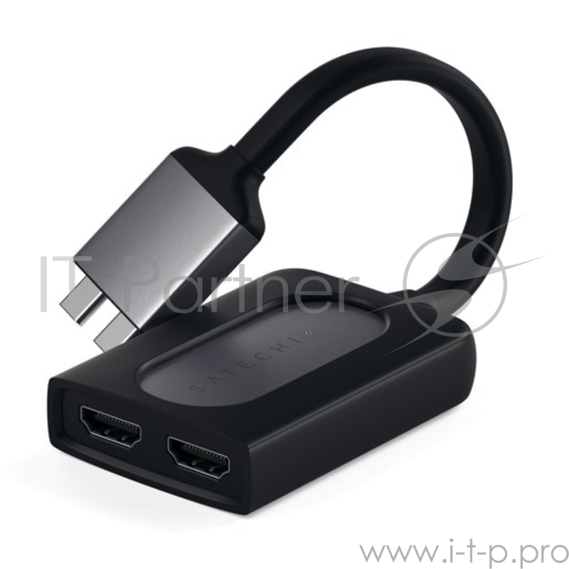 Адаптер Satechi Type-C Dual HDMI Adapter для MacBook с двумя портами USB-C (2019/2018 MacBook Pro, 2018 MacBook Air, 2018 Mac Mini). Порты 2 x HDMI 4K 60Hz, 1 x USB-C PD. Цвет серый космос.