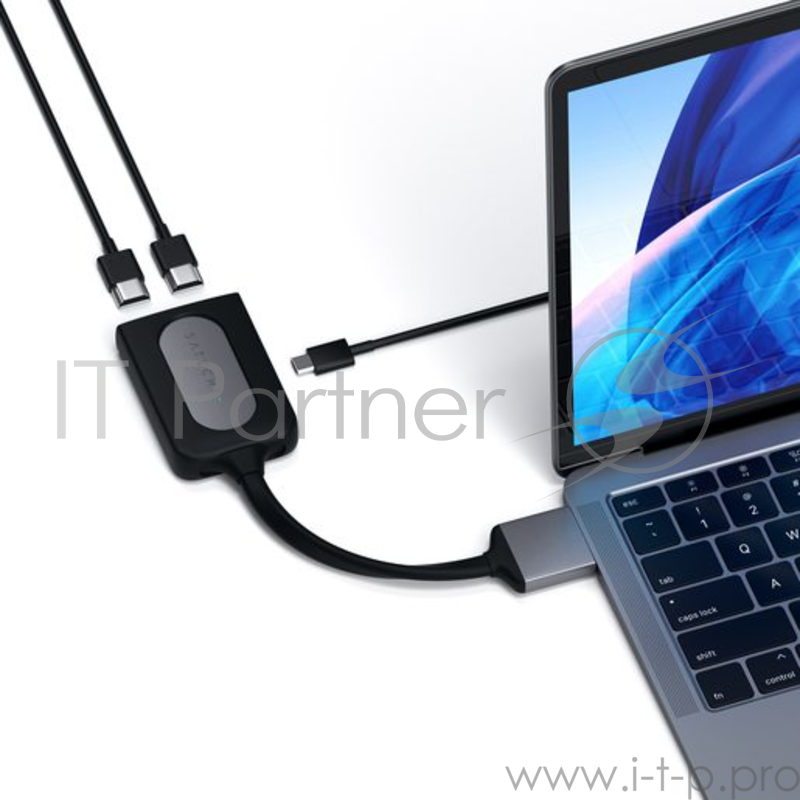 Адаптер Satechi Type-C Dual HDMI Adapter для MacBook с двумя портами USB-C (2019/2018 MacBook Pro, 2018 MacBook Air, 2018 Mac Mini). Порты 2 x HDMI 4K 60Hz, 1 x USB-C PD. Цвет серый космос.