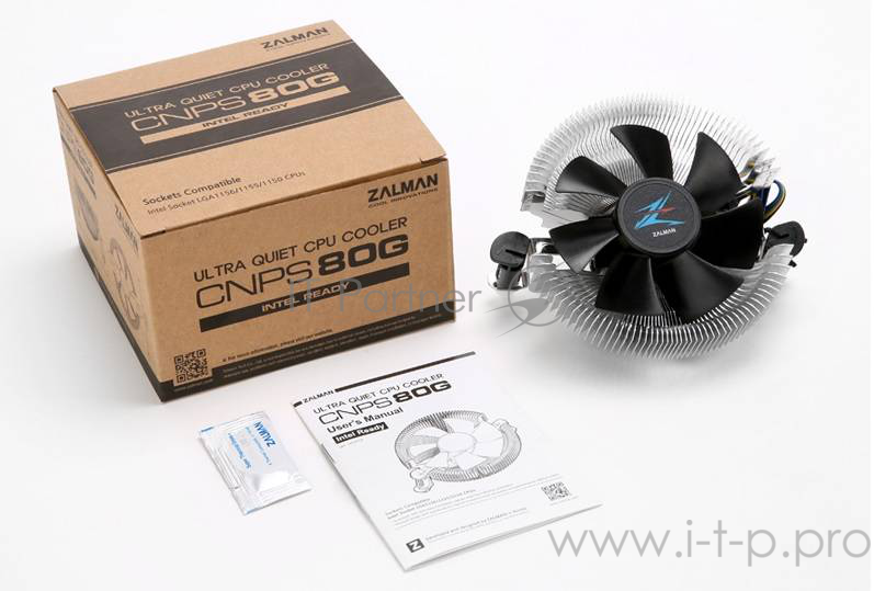 Кулер ZALMAN CNPS80G, 85mm FAN, AL, 4-PIN PWM, 1000-2000 RPM, 25.3DBA, LONG LIFE BEARING, INTEL SOCKET SUPPORT