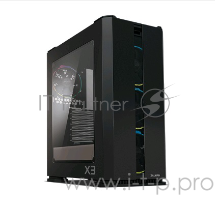 Корпус ZALMAN X3, ATX, BLACK, WINDOW, 2x3.5, 2x2.5, 2xUSB2.0, 2xUSB3.0, FRONT 3x120mm RGB, REAR 1x120mm RGB