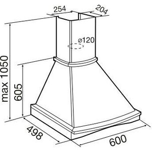 Вытяжки Korting Каминная, Retro, 60 см, 700 м3/ч, механическое управление, 3 режима, матовый черный+кант из неокрашенного дуба
